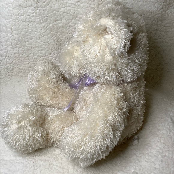 Large Animal Adventure Beige Plush Bear w/ Purple Striped Bow Stuffed Animal - Picture 4 of 6